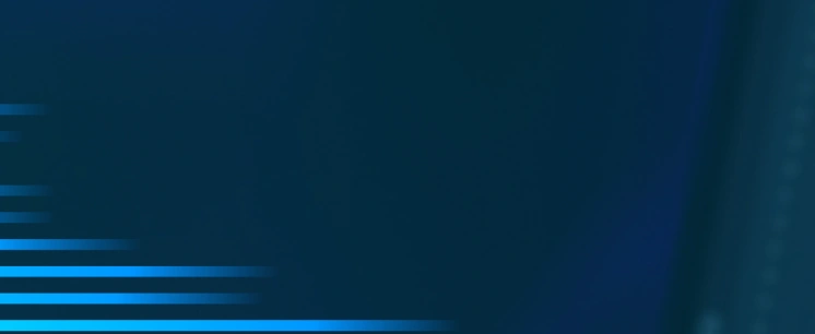 Banner azul marinho com listras azuis claras e um fundo de linhas de código.